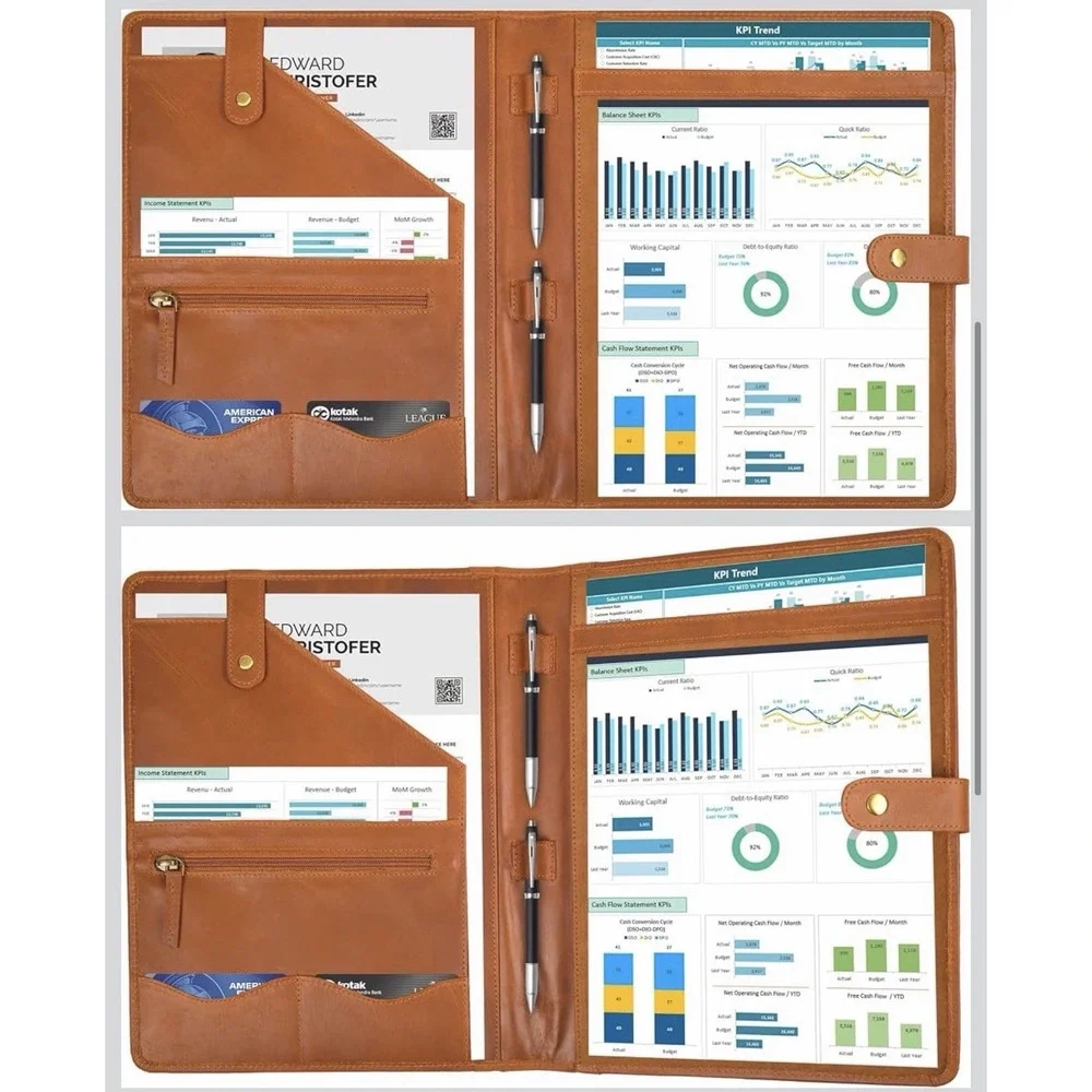 Leather Resume Portfolio Padfolio A4 Organizer Binder Interview Folder Tan